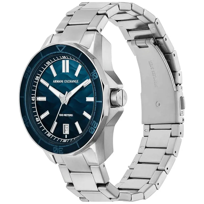Armani Exchange Men’s Quartz Silver Stainless Steel Blue Dial 44mm Watch AX1950