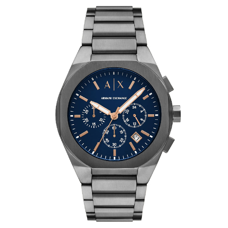 Armani Exchange Men’s Quartz Gray Stainless Steel Blue Dial 42mm Watch AX4182