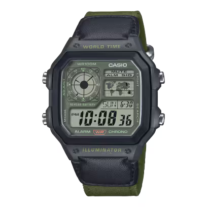 Casio AE1200WHUB-3AV Men’s Digital World Time Watch | Green