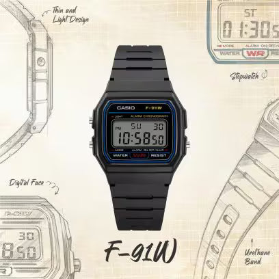 Casio F-91W Classic Digital Watch – Lightweight, Water Resistant, 7-Year Battery